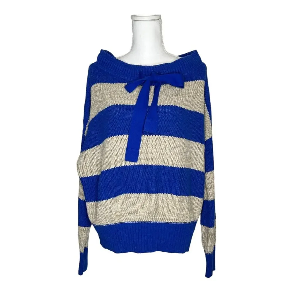 Free People Cassidy Off the Shoulder Striped Linen Blend Pullover Sweater S